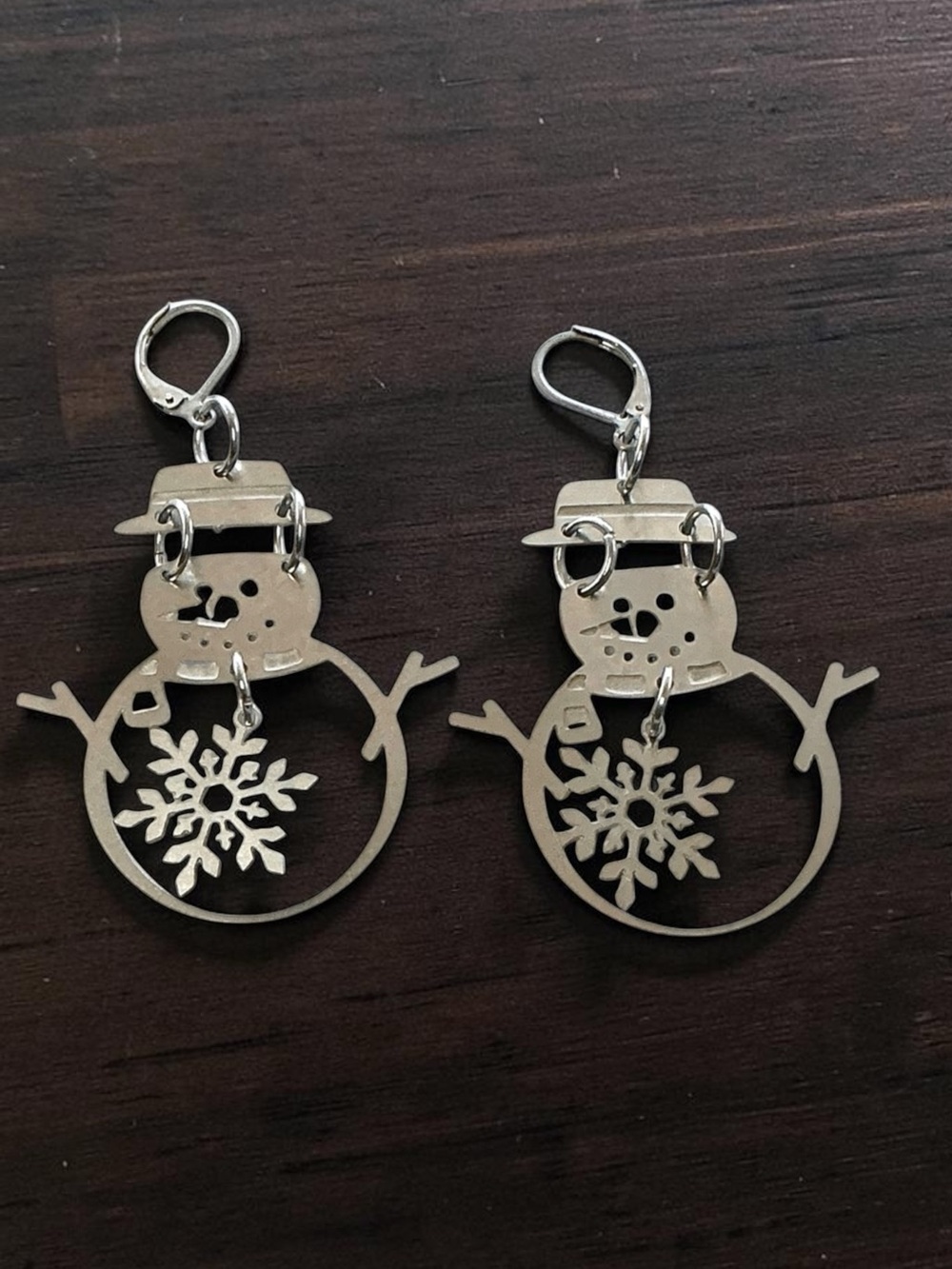 🆕 Snowman with Snowflakes Laser Cut Dangle Earrings
